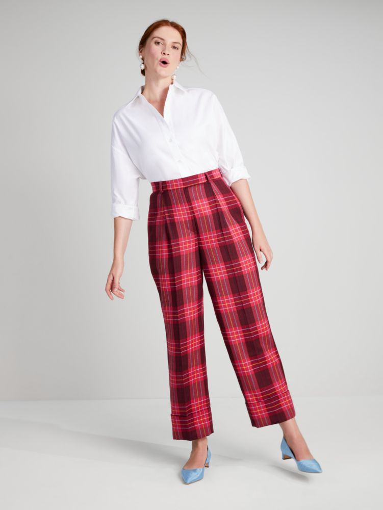 Kate Spade,グリーンハウス プラッド ウール パンツ,ウェア,ﾛｰｽﾞ ｺﾞｰﾙﾄﾞ