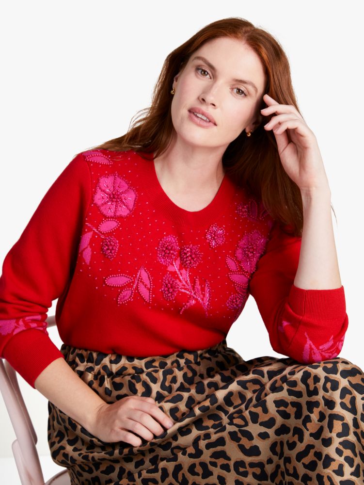 Embellished Floral Sweater, , Product