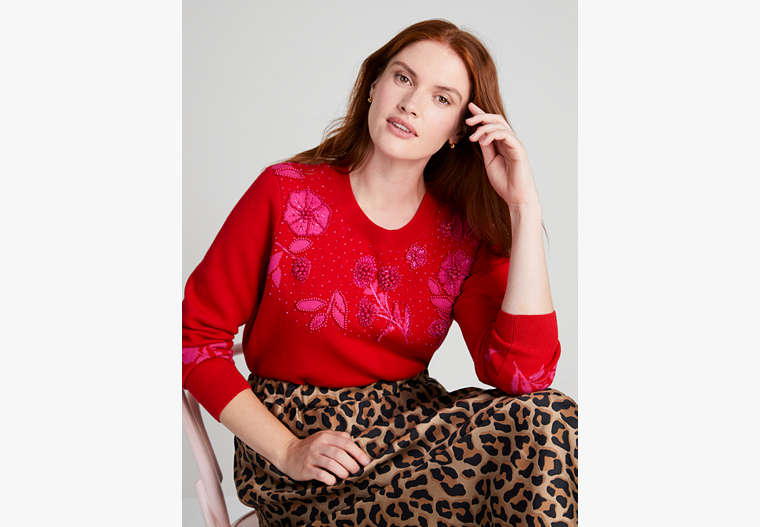 Embellished Floral Sweater, Engine Red, Product image number 0