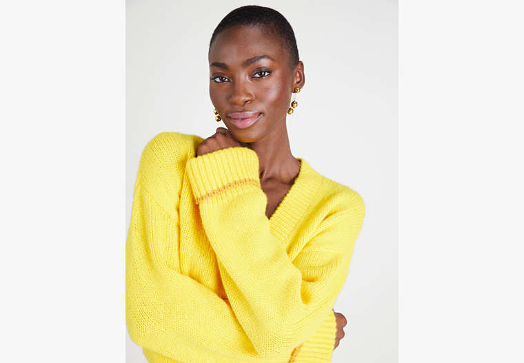 Kate Spade,Tipped V-Neck Sweater,Saffron Yellow image number 0
