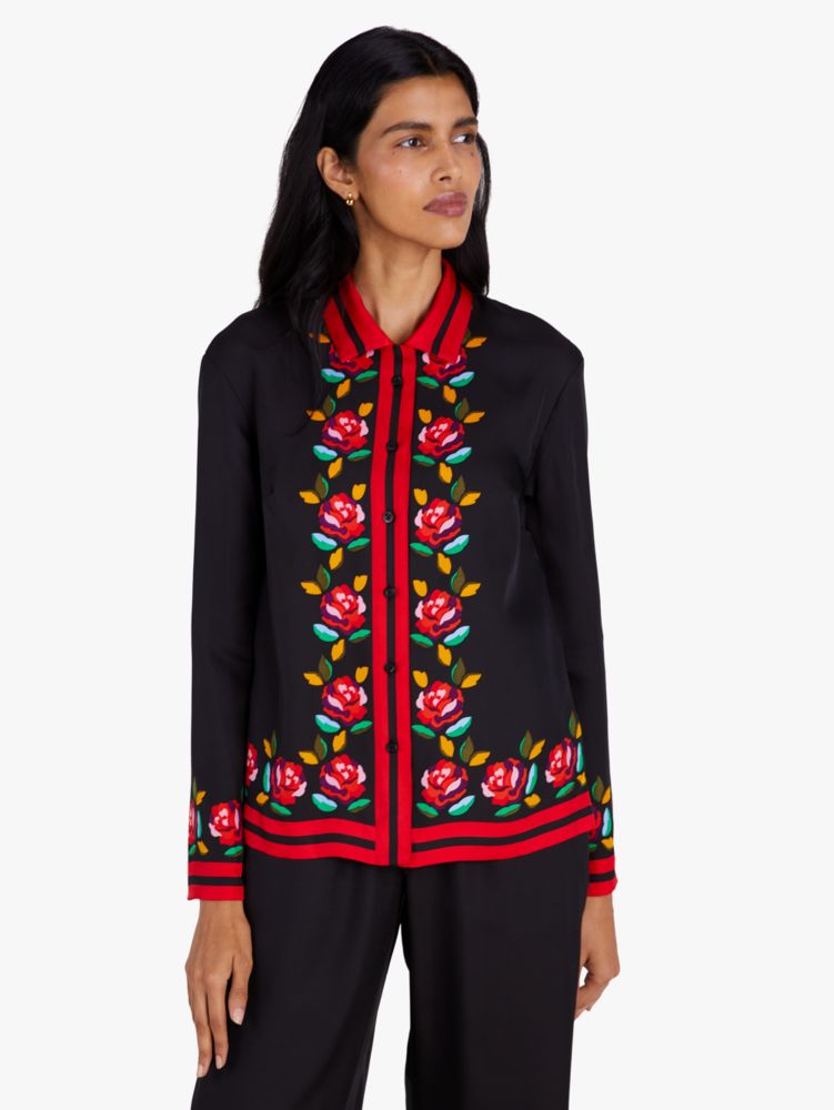 Kate Spade,Rose Border Silk-blend Shirt,
