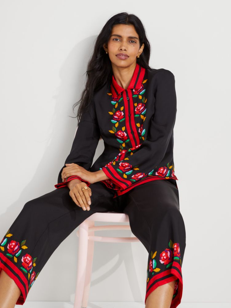 Kate Spade,Rose Border Silk-blend Shirt,