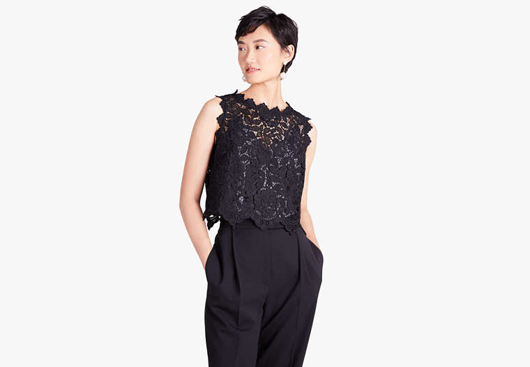 Floral Lace Shell, Black, Product image number 0