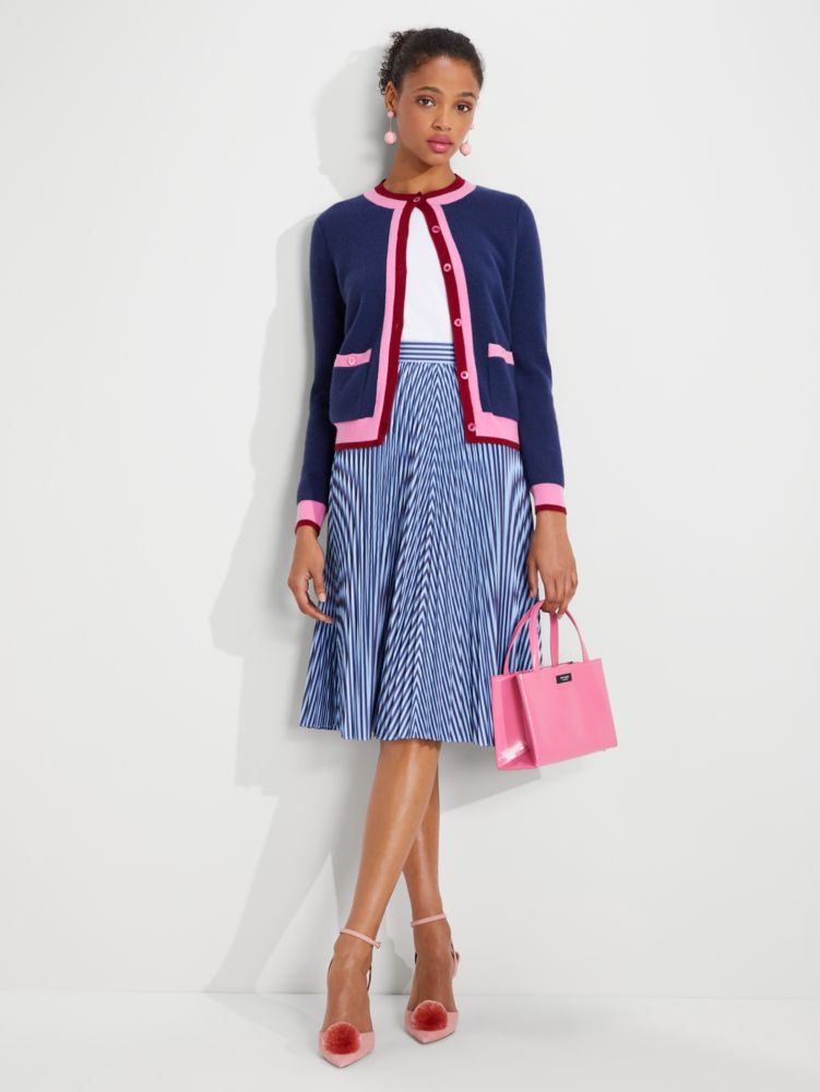 Kate Spade,Colorblock Cashmere Cardigan,Mesh,Cardigan,Stripe,Color Block,Casual,