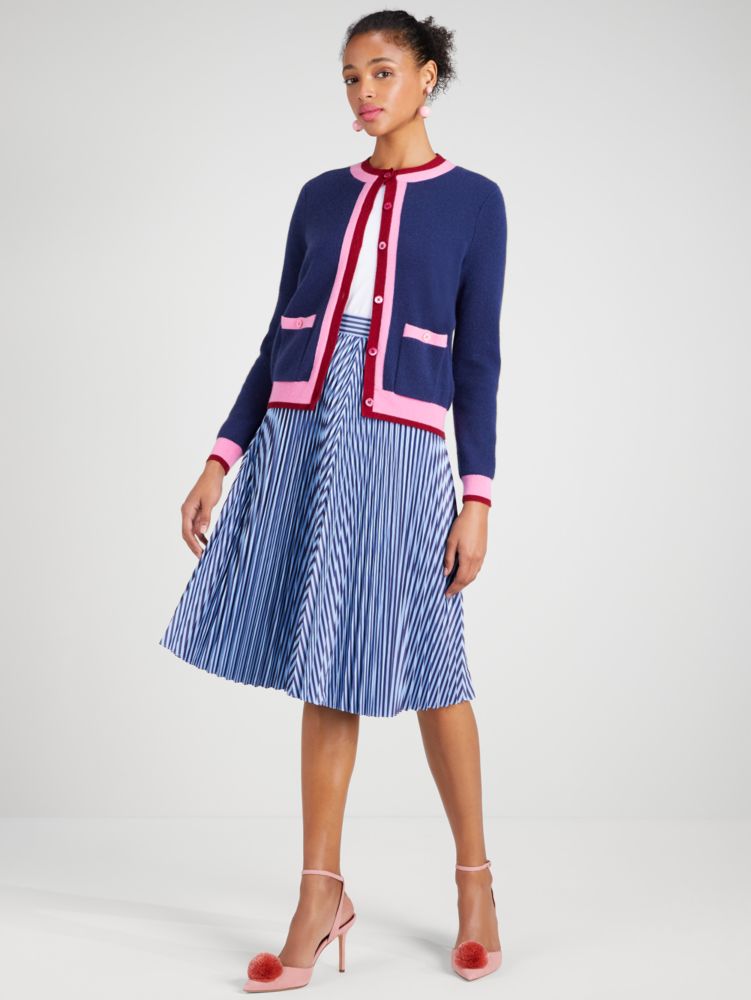 Kate Spade,Colorblock Cashmere Cardigan,Mesh,Cardigan,Stripe,Color Block,Casual,