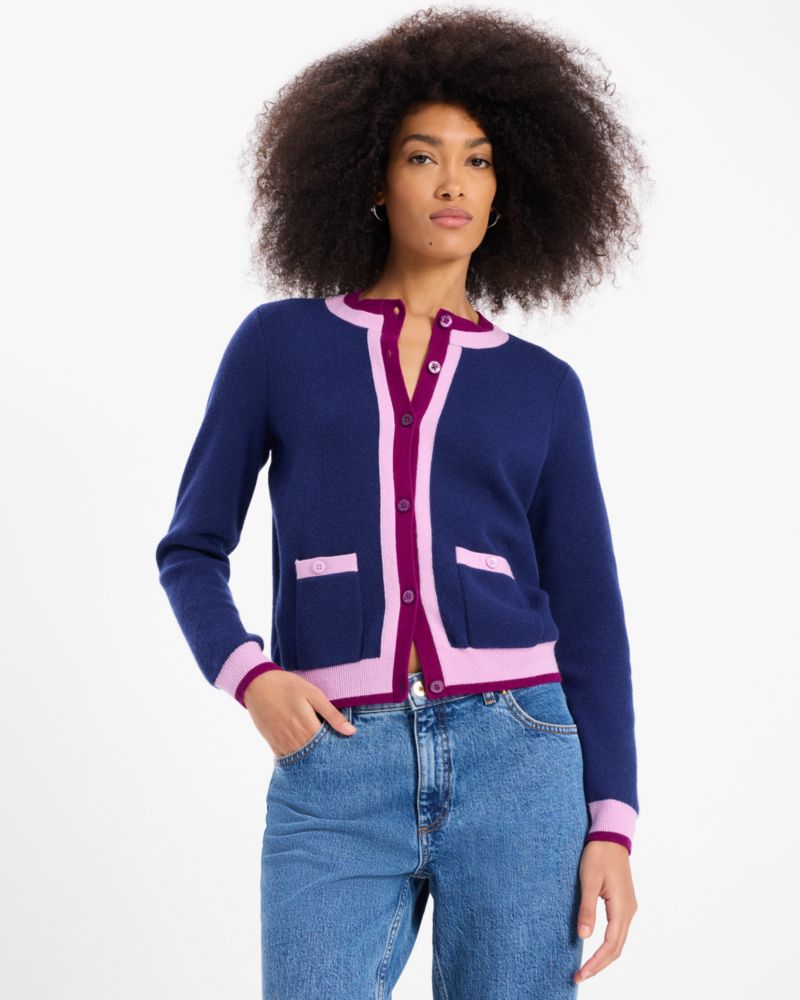 Kate Spade,Colorblock Cashmere Cardigan,Navy