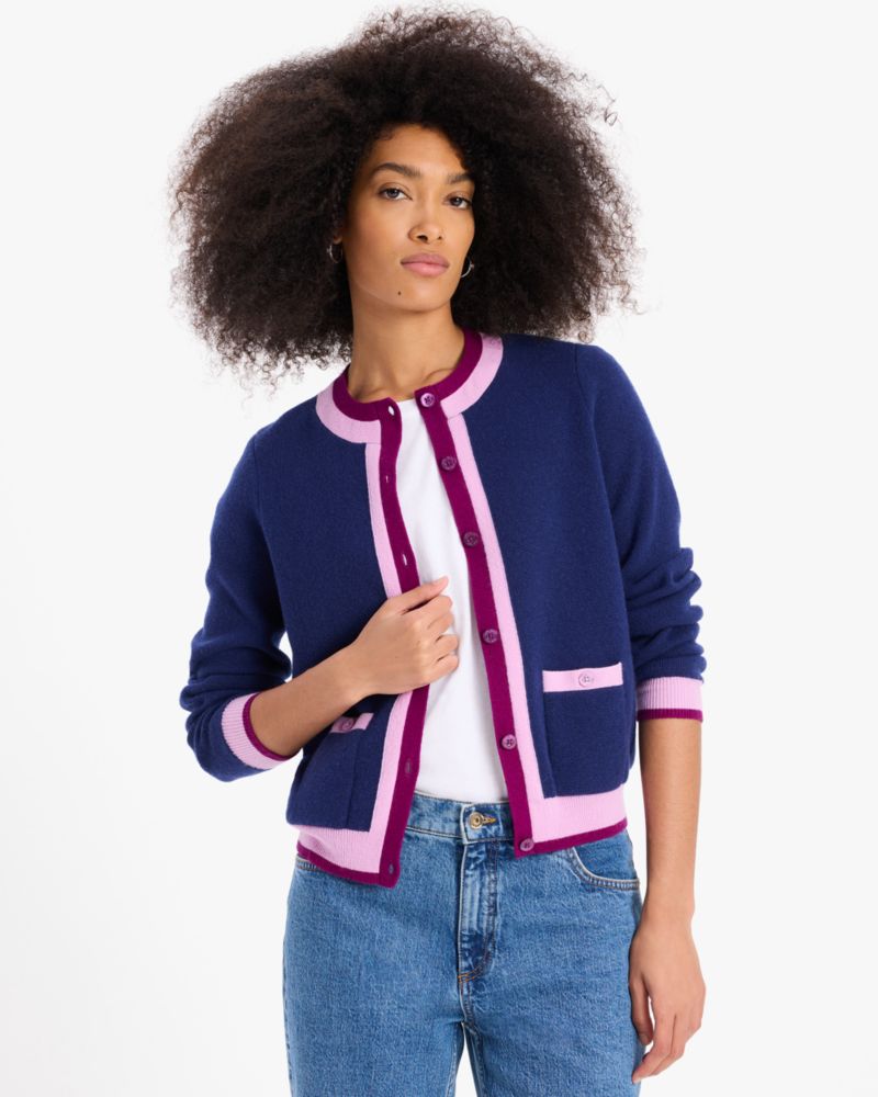 Kate Spade,Colorblock Cashmere Cardigan,Navy