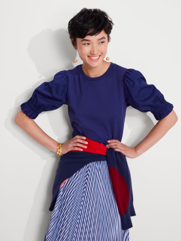 Kate Spade,Poplin Puff-Sleeve Tee,French Navy