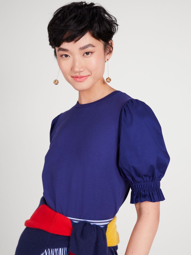 Kate Spade,Poplin Puff-Sleeve Tee,French Navy