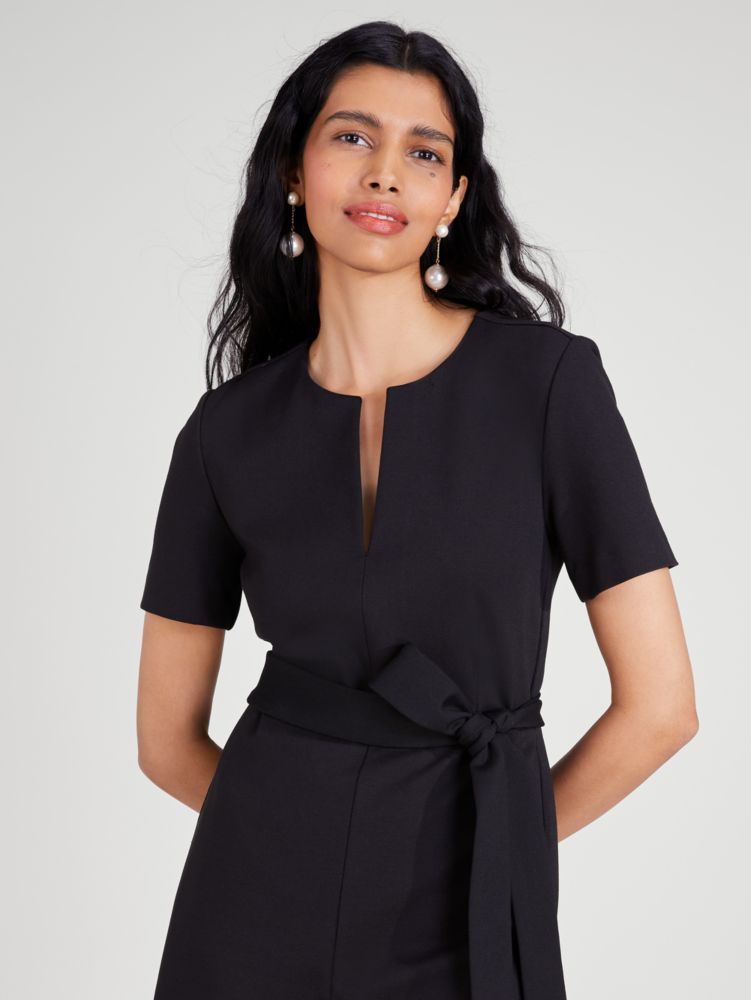 Kate Spade,Ponte Split-neck Jumpsuit,Polyamide,Spandex,Viscose,Straight,Wide Leg,Tie Belt,Day Party,