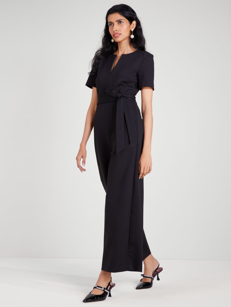 Kate Spade,Ponte Split-neck Jumpsuit,Polyamide,Spandex,Viscose,Straight,Wide Leg,Tie Belt,Day Party,