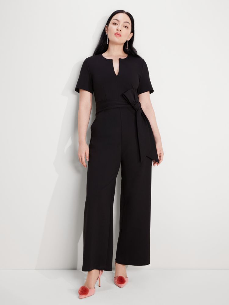 Kate Spade,Ponte Split-neck Jumpsuit,Polyamide,Spandex,Viscose,Straight,Wide Leg,Tie Belt,Day Party,