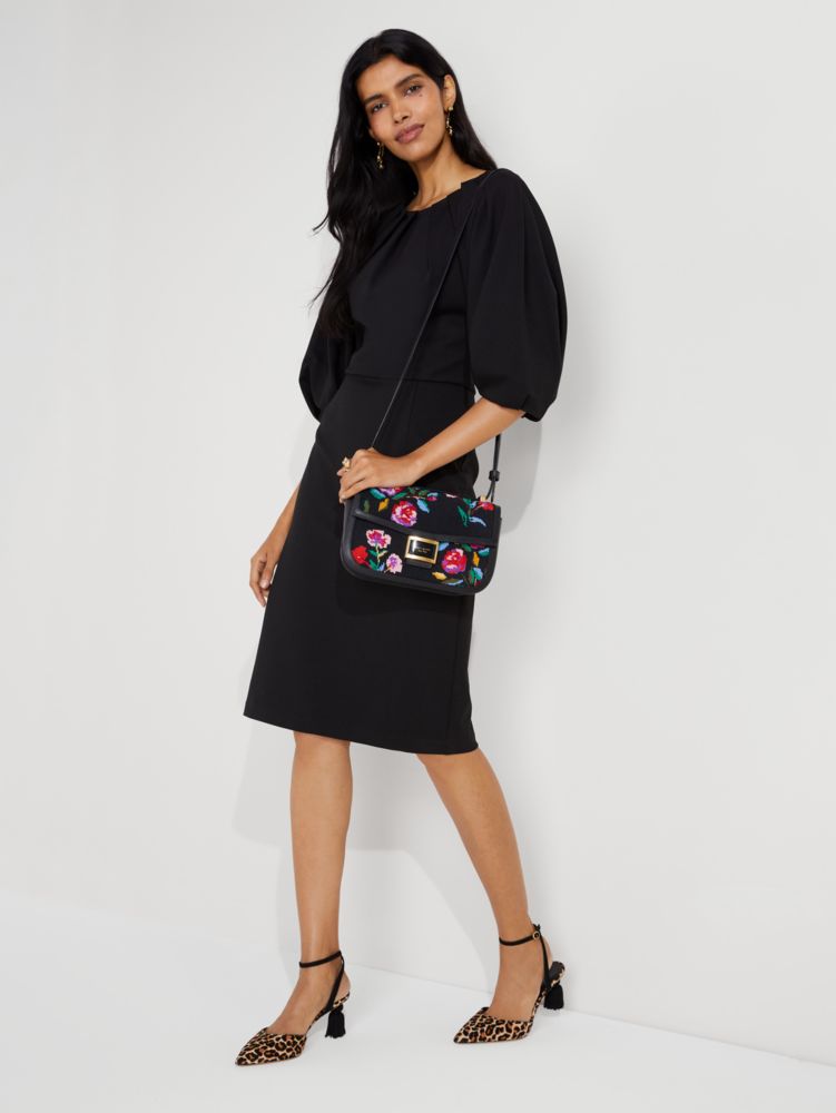 Kate Spade,Ponte Pleated-shoulder Dress,Black