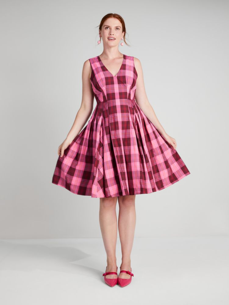 Kate Spade,グリーンハウス プラッド タフタ ミディ ドレス,