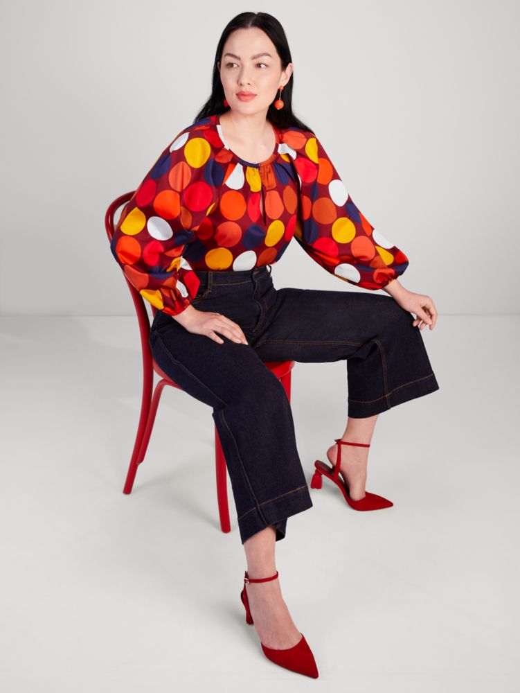 Kate Spade,Dot Party Poplin Top,Multi Color