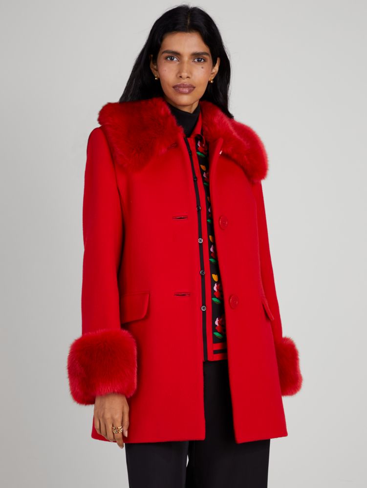 Faux Fur Trim Anita Coat Kate Spade New York