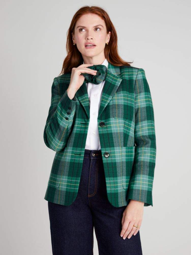 Womens green hot sale plaid blazer