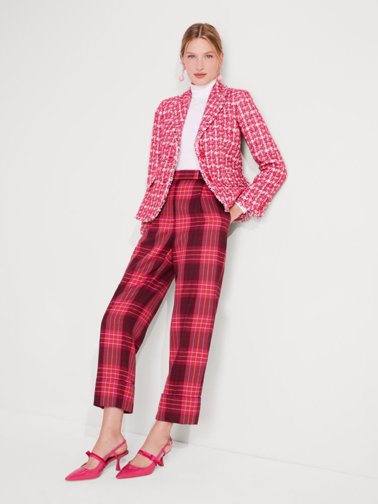 Plaid Tweed Blazer, Pink Multi, Product