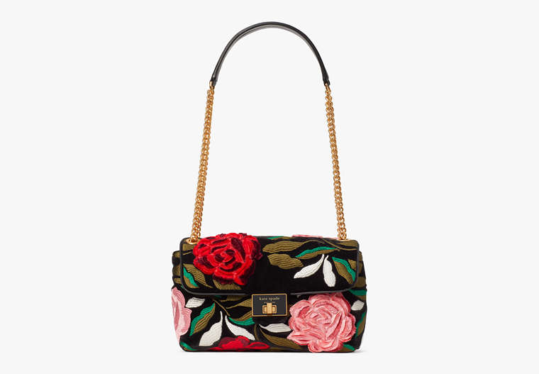 Kate Spade,Evelyn Rose Garden Velvet Medium Convertible Shoulder Bag,Medium,Black Multi image number 0