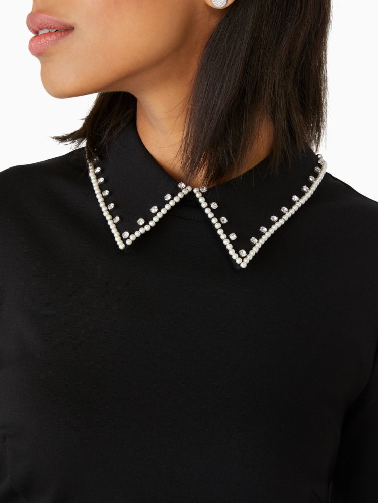 Kate Spade,Embellished Collar Ponte Dress,Viscose,Mesh,A-Line,Rhinestones,Day Party,Black