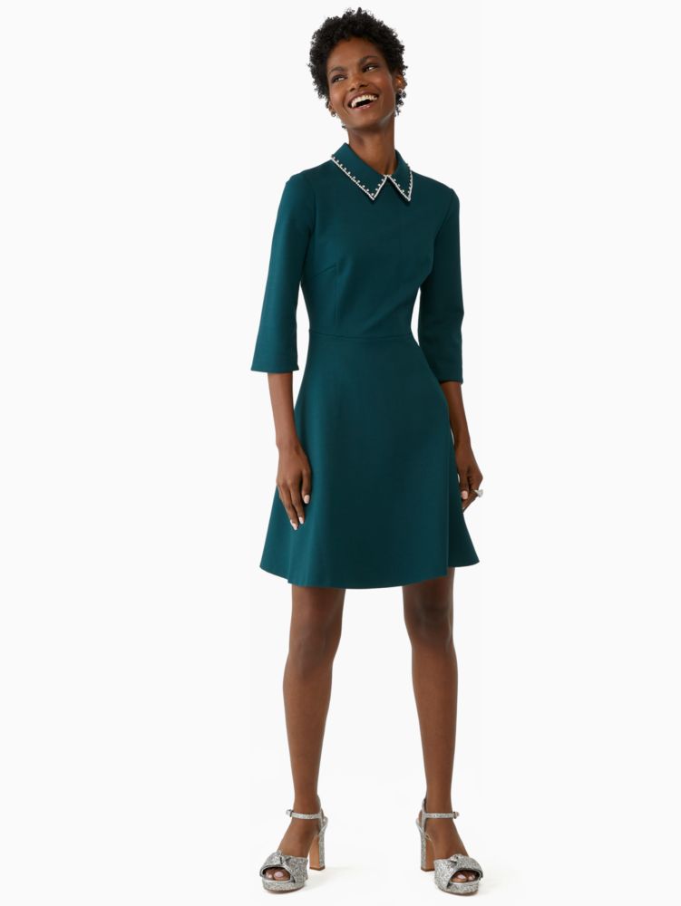 Kate Spade,embellished collar ponte dress,Viscose,60%,Peacock Sapphire