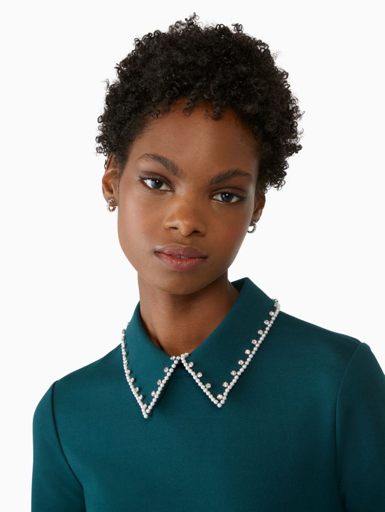Kate Spade,embellished collar ponte dress,Viscose,60%,Peacock Sapphire