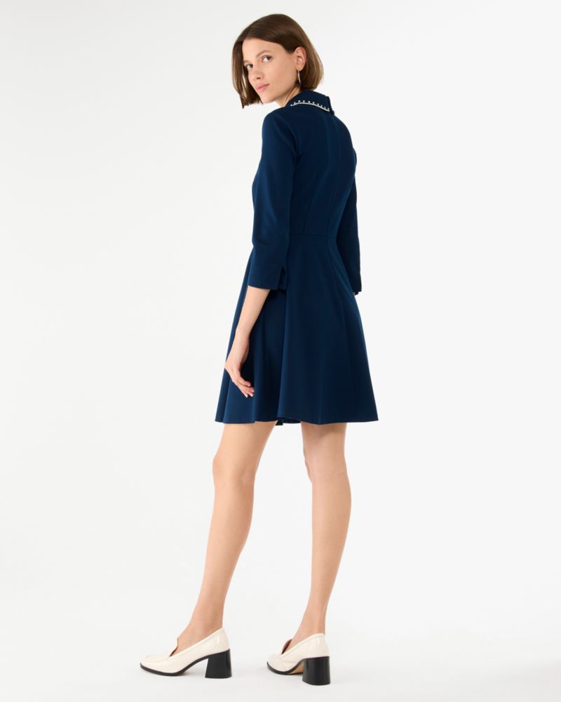 Kate Spade,Embellished Collar Ponte Dress,Viscose,Mesh,A-Line,Rhinestones,Day Party,