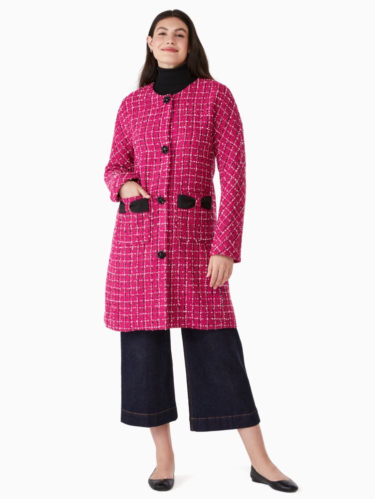 Kate Spade,festive tweed coat,Polyester,60%,Festive Pink