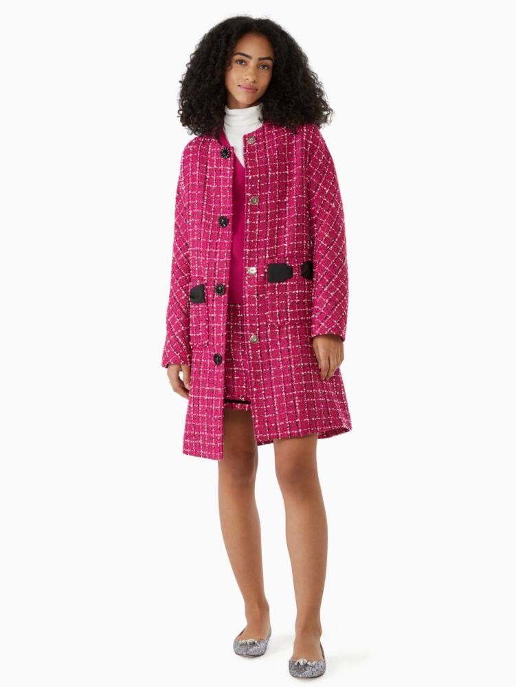 Kate Spade,festive tweed coat,Polyester,60%,Festive Pink