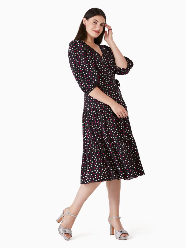 Kate Spade,Glimmer Dot Wrap Dress,Black