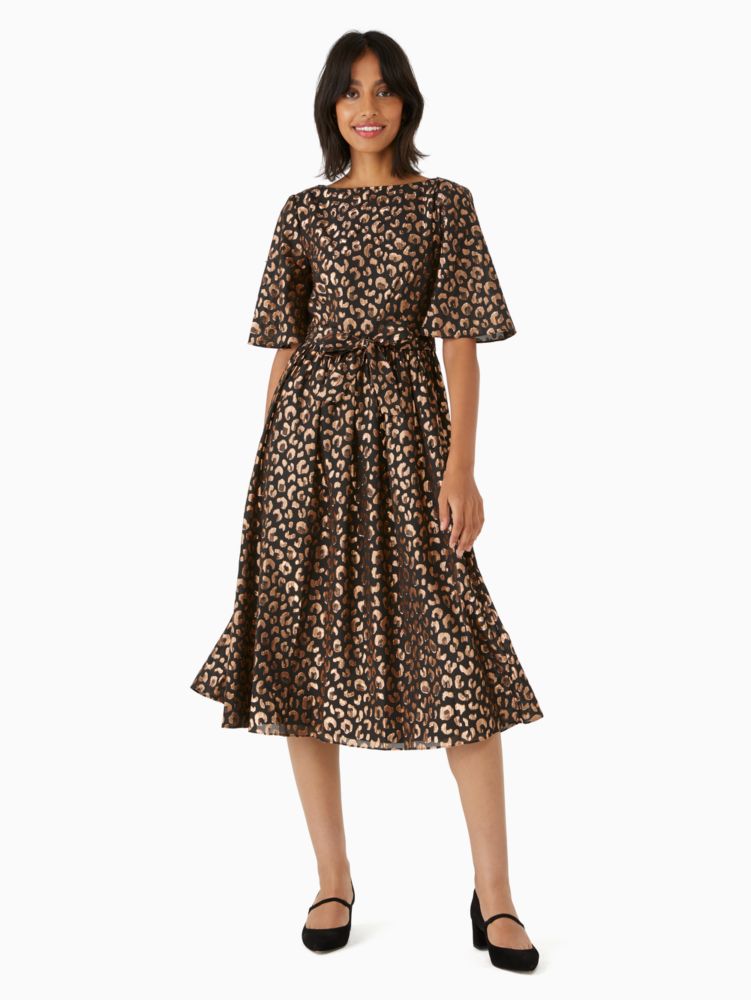 Kate Spade,graphic leopard midi dress,Polyester,60%,Black