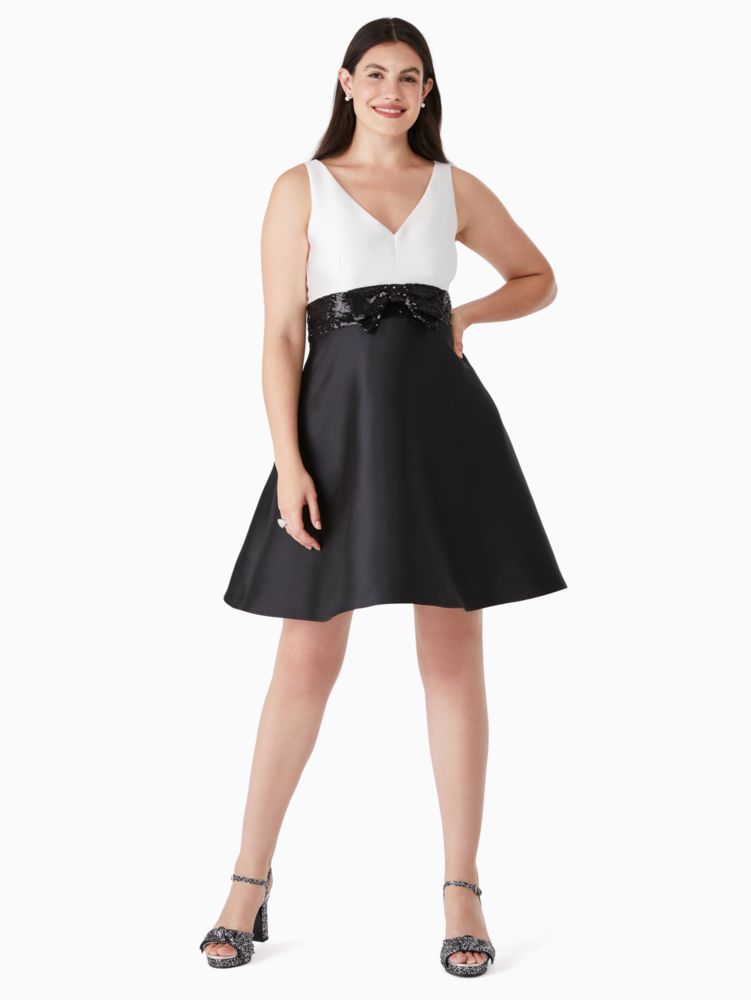 Kate Spade,sequin bow fit-and-flare dress,Polyester,60%,Black/Cream