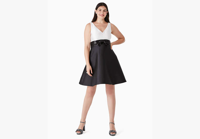Kate Spade,sequin bow fit-and-flare dress,Polyester,60%,Black/Cream