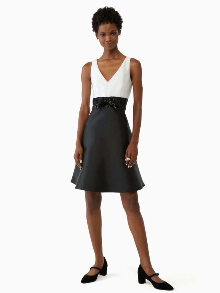 Kate Spade,Sequin Bow Fit-and-Flare Dress,Black