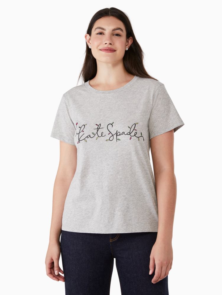 Kate Spade,string lights logo holiday tee,cotton,60%,Grey Melange