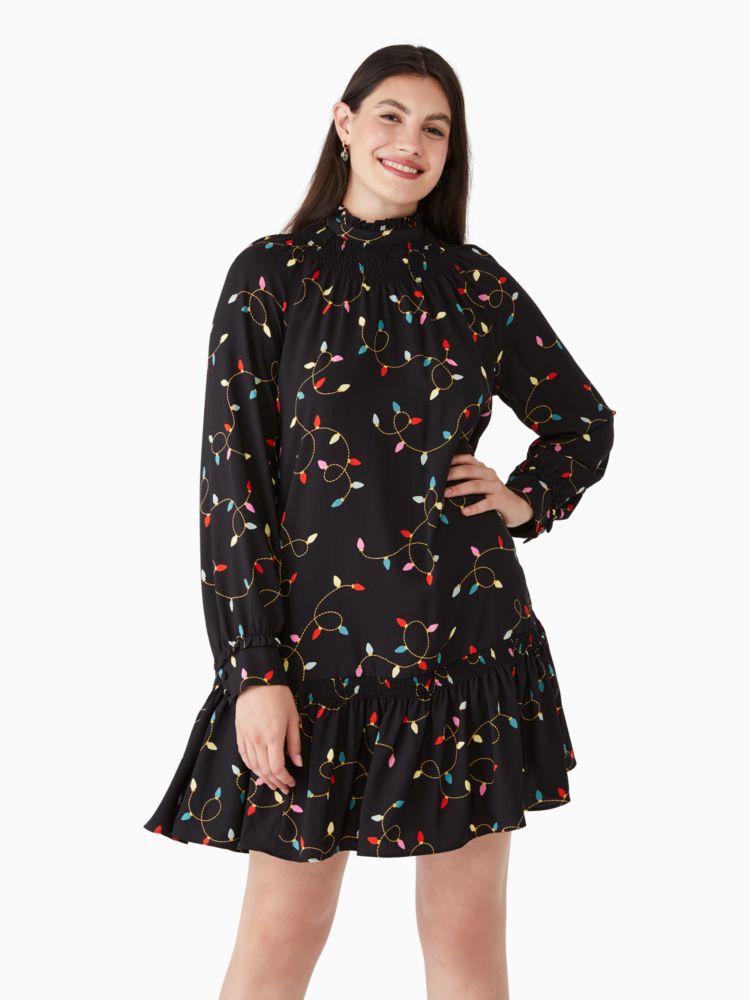 Kate Spade,string lights shift holiday dress,Polyester,60%,Black