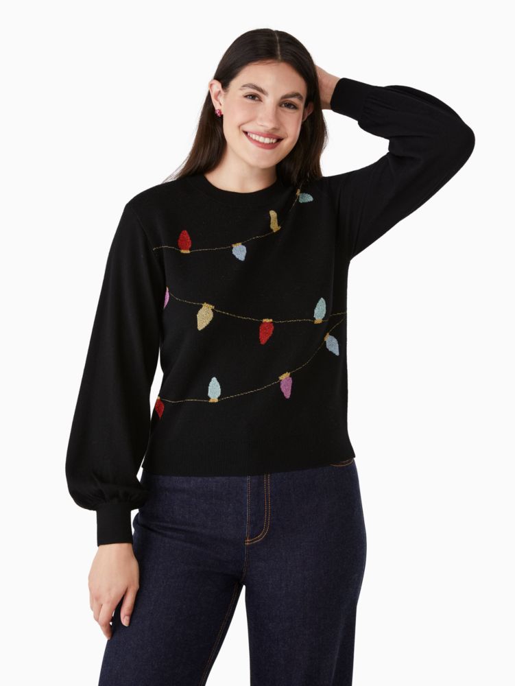Kate Spade,string lights holiday sweater,wool,60%,