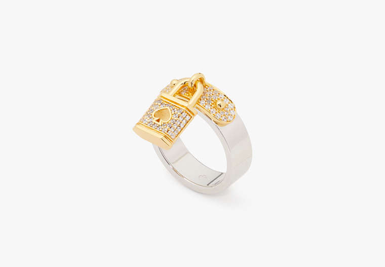 Kate Spade,Lock And Spade Pavé Ring,Silver Gold