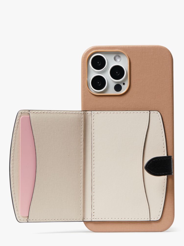 Kate Spade,Morgan iPhone 13 Pro Max Cardholder Case,Cafe Mocha Multi