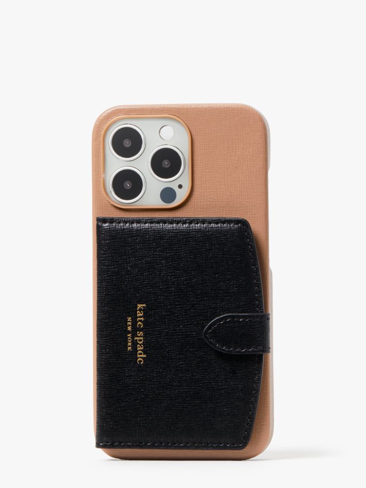 Kate Spade,Morgan iPhone 13 Pro Cardholder Case,Cafe Mocha Multi