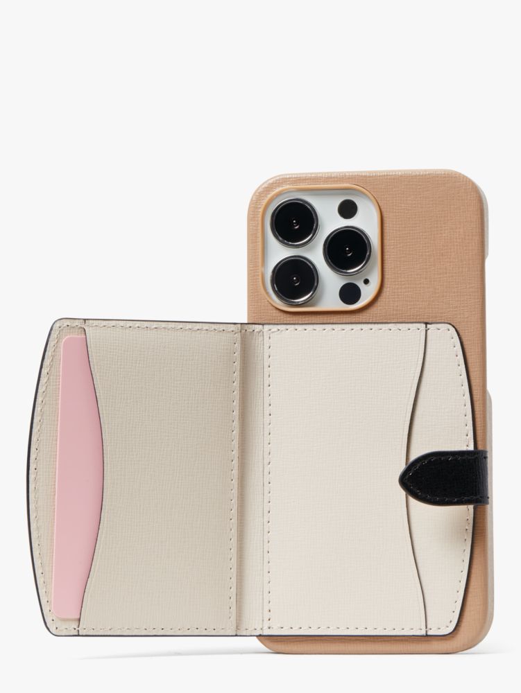 Kate Spade Morgan Colorblock iPhone 14 Pro Max Magnetic Wrap Folio Case, Cafe Mocha