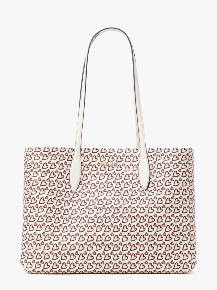 Kate Spade,All Day Fancy Hearts Large Tote,Large,Cream Multi