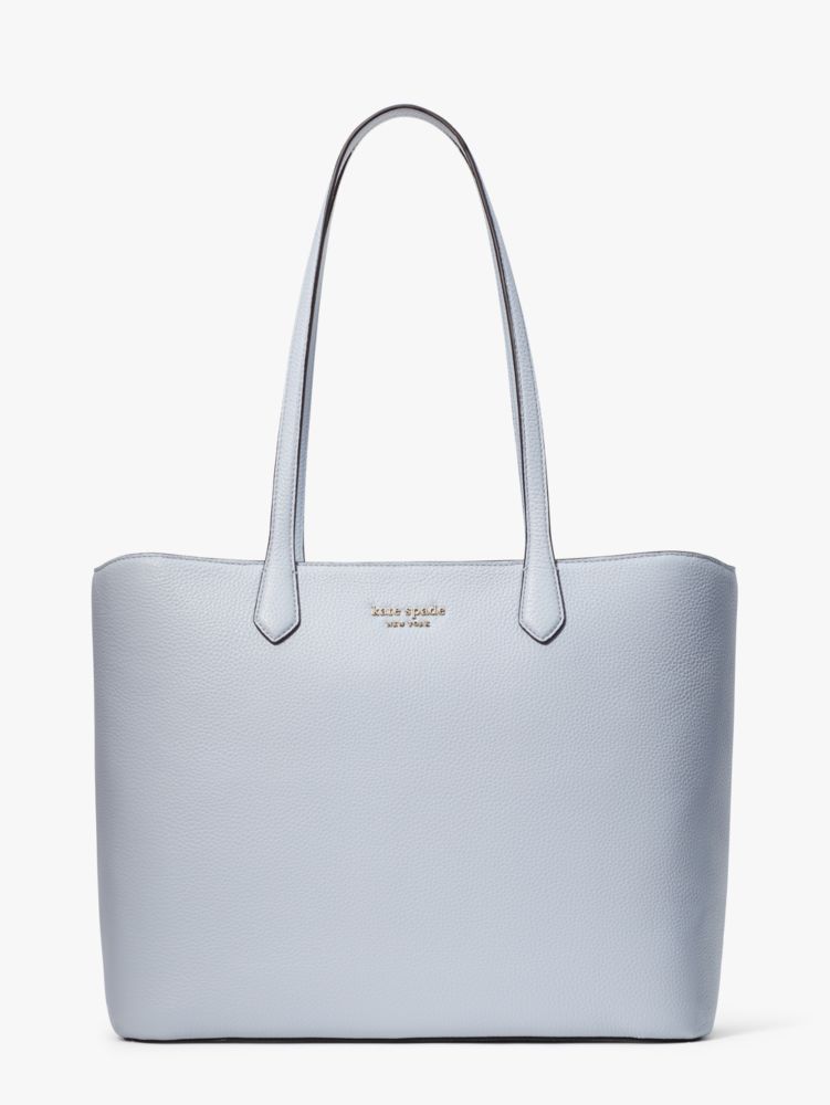 Kate Spade Large Light Blue Tote Bag Leather With Gold Accents
