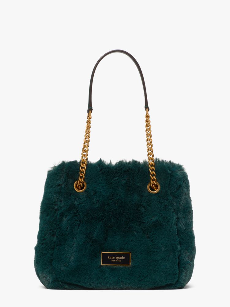 Kate Spade,Cleo Faux Fur Small Chain Bucket Bag,Small,Pine Grove