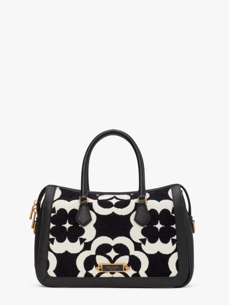Kate Spade,Spade Flower Monogram Gramercy Chenille Medium Satchel,Medium,Black Multi