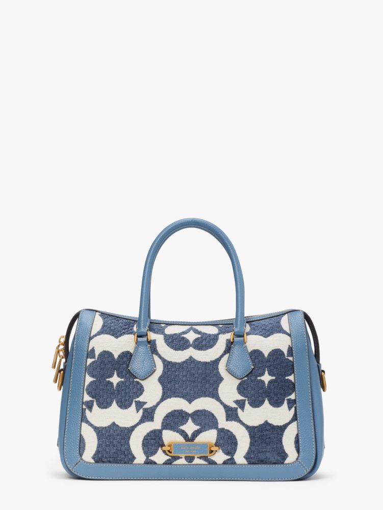 Kate Spade,Spade Flower Monogram Gramercy Chenille Medium Satchel,Medium,Manta Blue Multi