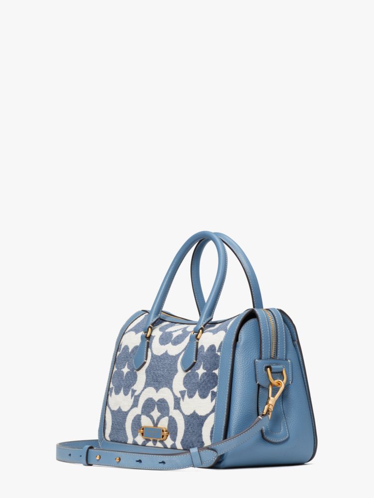 Kate Spade,Spade Flower Monogram Gramercy Chenille Medium Satchel,Medium,Manta Blue Multi