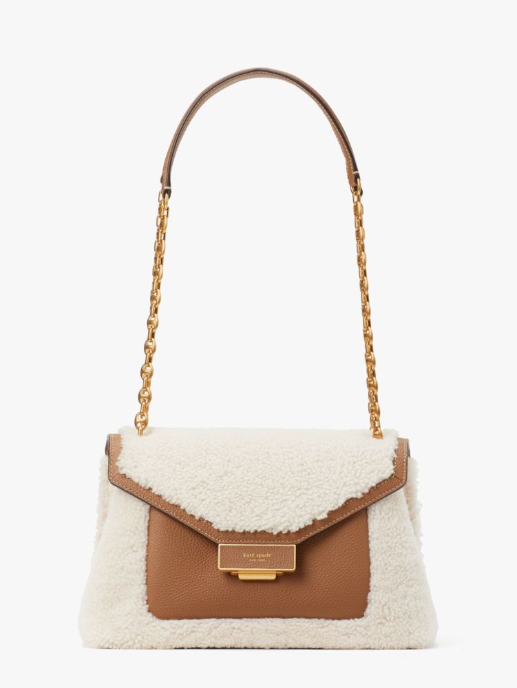 Shearling-trimmed textured-leather shoulder bag