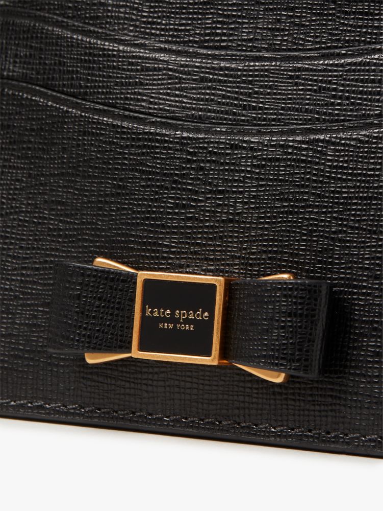 Kate Spade,Morgan Bow Embellished Cardholder,Leather,Card Case,Metal,Bow,Logo,Scratch Resistant,Casual,Black