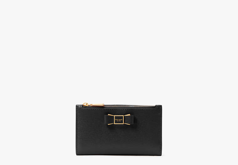 Kate Spade,Morgan Bow Embellished Small Slim Bifold Wallet,Evening,Black image number 0